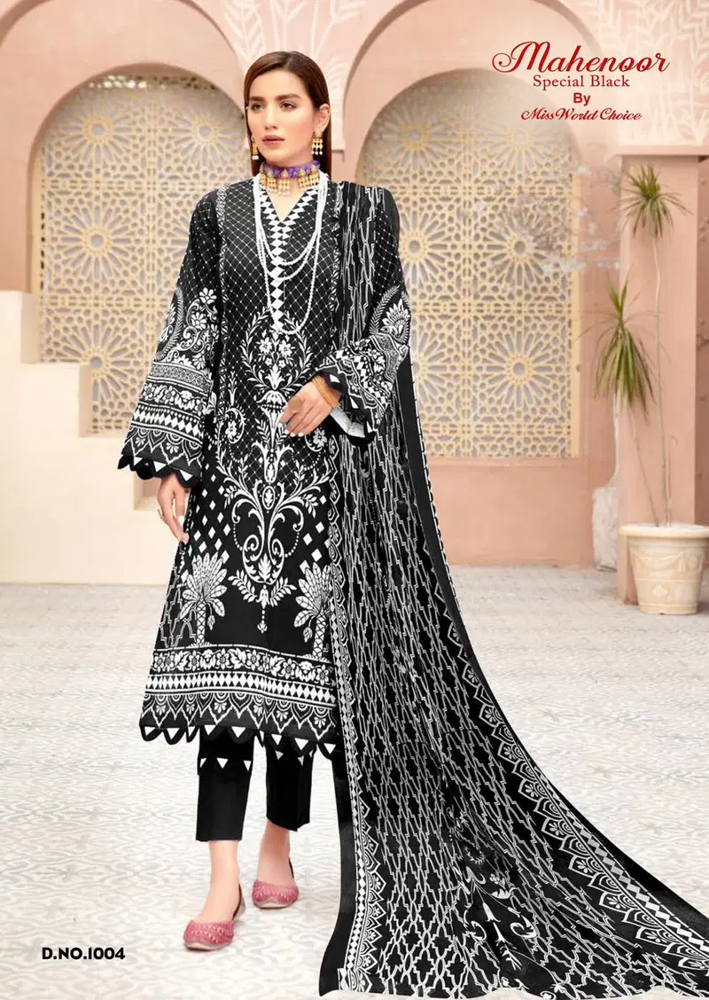 Mahenoor Special Black Vol 1 By Miss World Choice Lawn Dress Material Wholesale